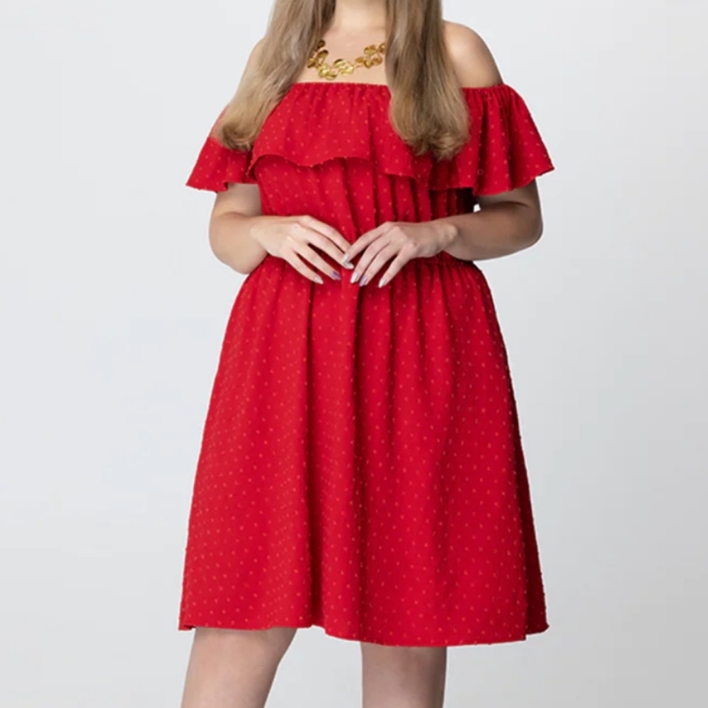 Ruffle off the shoulder dress. NWT